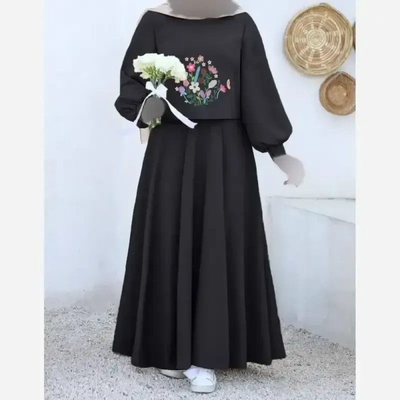 ست رویه و سارافون زنانه مازراتی گلدوزی شده فری سایز مشکی و موشی
