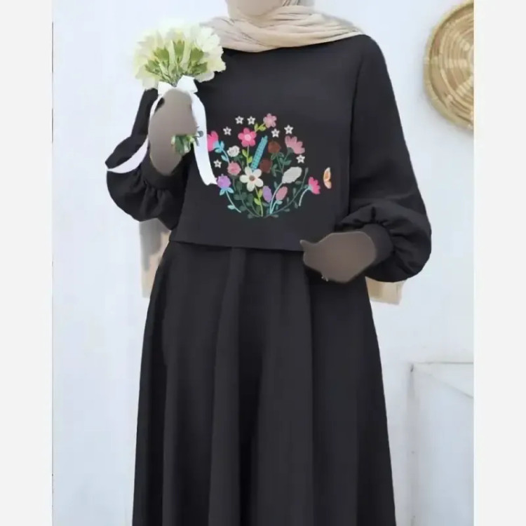 ست رویه و سارافون زنانه مازراتی گلدوزی شده فری سایز مشکی و موشی