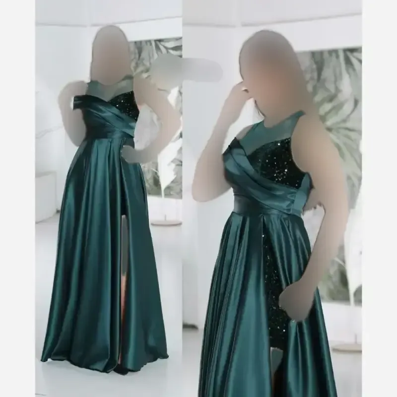 ماکسی مجلسی زنانه پولک مخمل و ساتن آمریکایی دو دامن قد 155 رنگبندی مشکی سبز