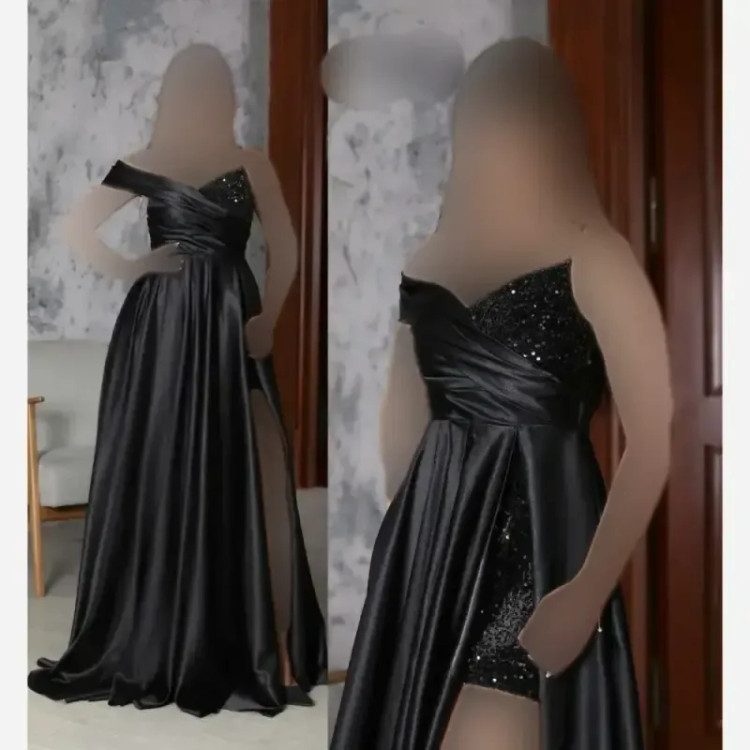 ماکسی مجلسی زنانه پولک مخمل و ساتن آمریکایی دو دامن قد 155 رنگبندی مشکی سبز
