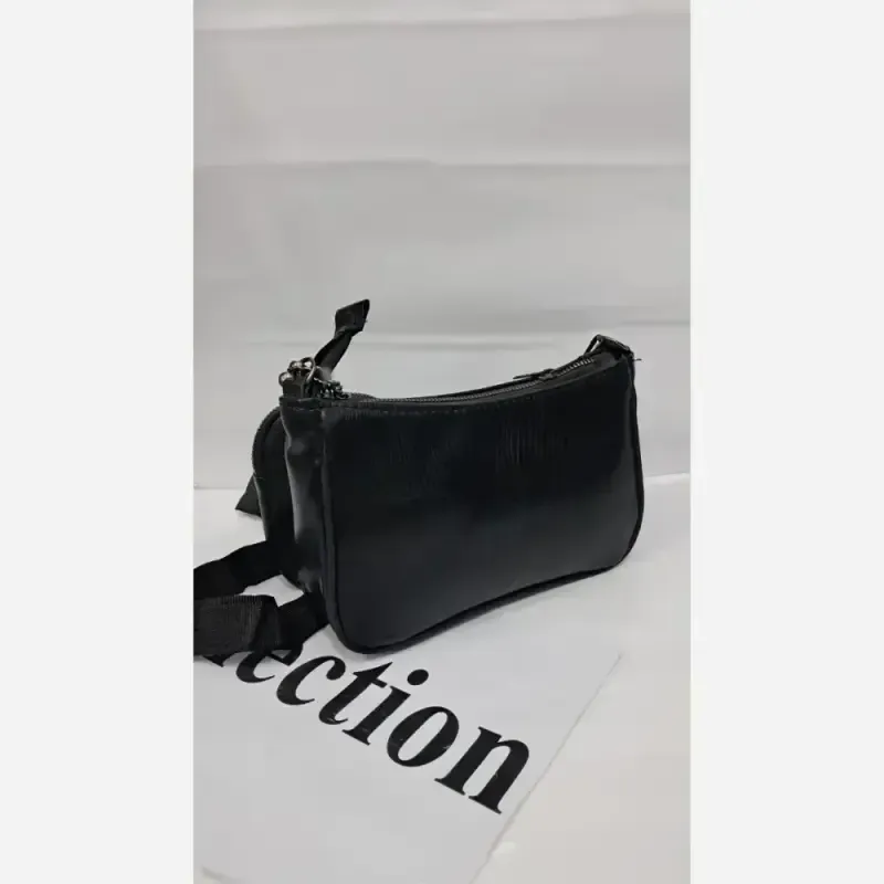 کیف دوشی آویزدار چرم الیزه مشکی سایز 20 در 14