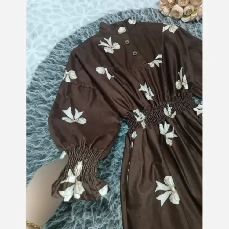 پیراهن پاییزه مخمل شانل یقه ایستاده فری سایز