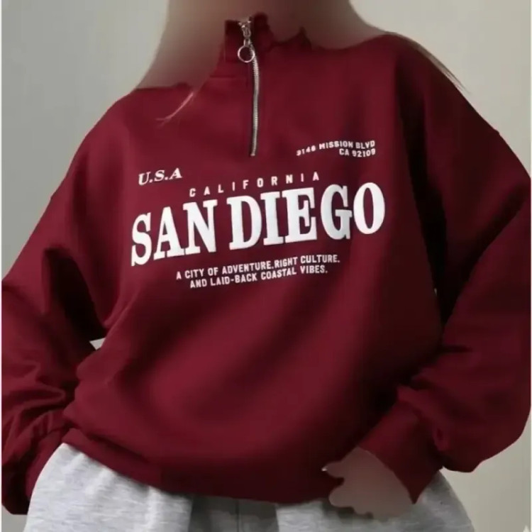 دورس نیم زیپ زنانه طرح SAN DIEGO تو کرکی اسپان سه نخ فری سایز
