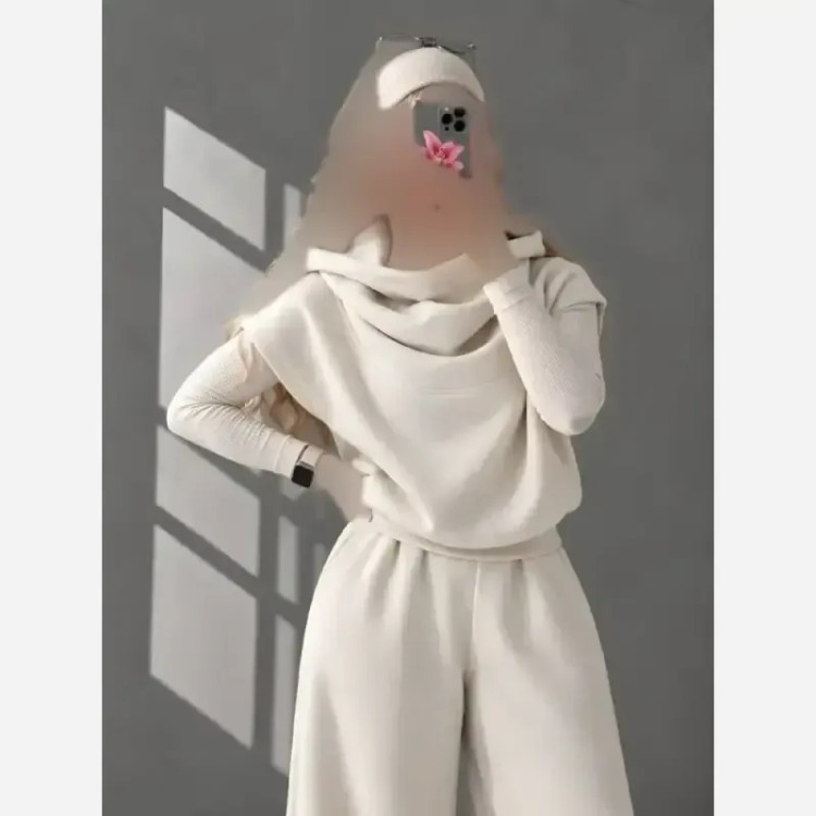 ست شلوار زنانه دورس تو کرک ضخیم کلاهدار جیب دار