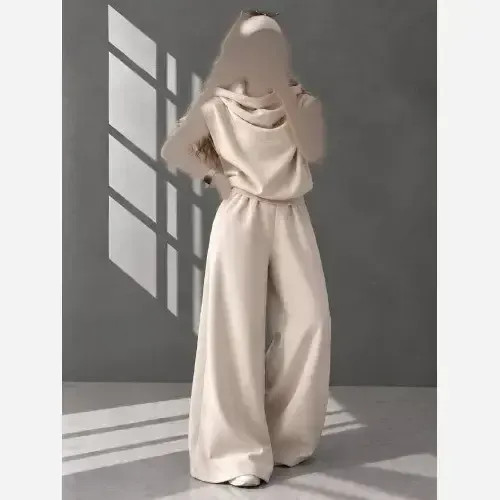 ست شلوار زنانه دورس تو کرک ضخیم کلاهدار جیب دار