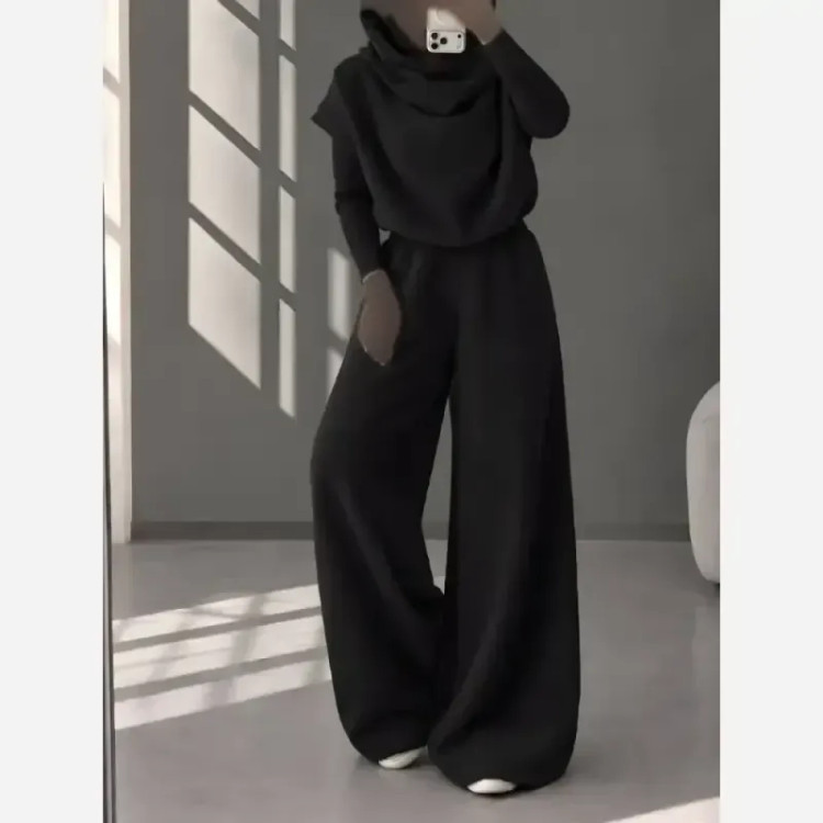 ست شلوار زنانه دورس تو کرک ضخیم کلاهدار جیب دار