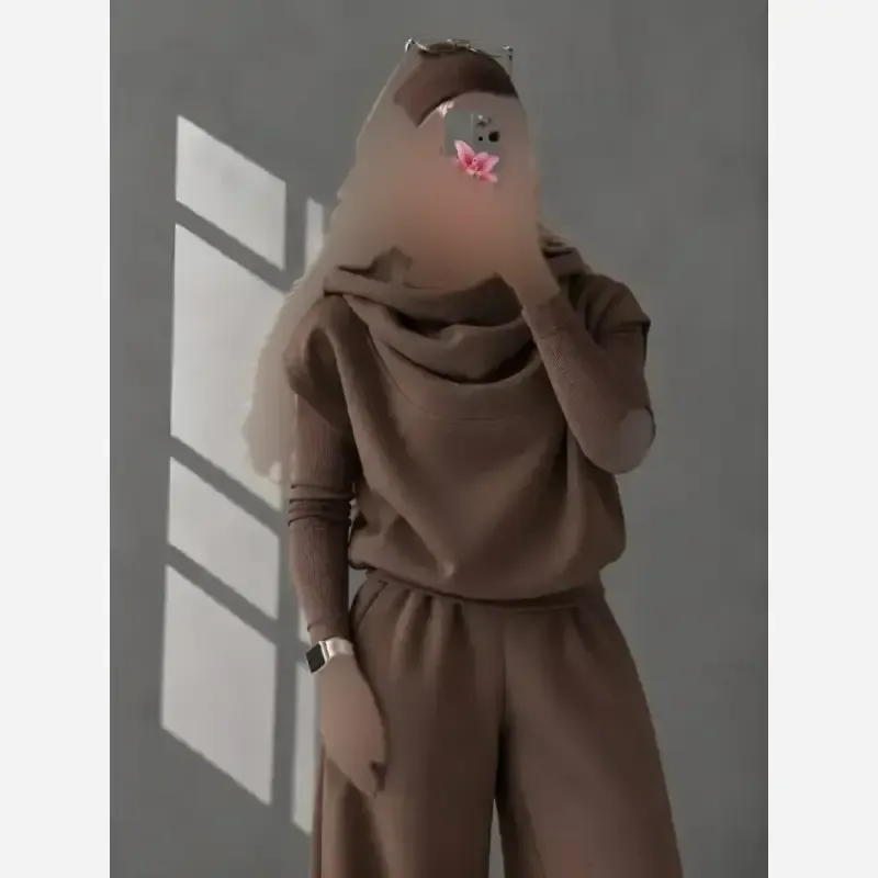 ست شلوار زنانه دورس تو کرک ضخیم کلاهدار جیب دار