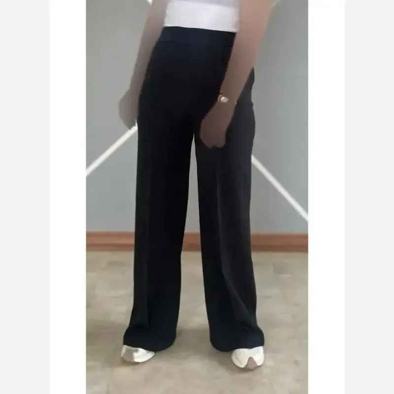 شلوار نیم بگ زنانه پارچه مازراتی رنگ مشکی و سورمه ای و قهوه ای سایز سه تا شش