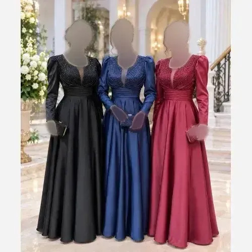ستاره آستین دار مدل ساتن زارا رنگ سرمه مشکی سایز 38 تا 50 نگین دست دوز