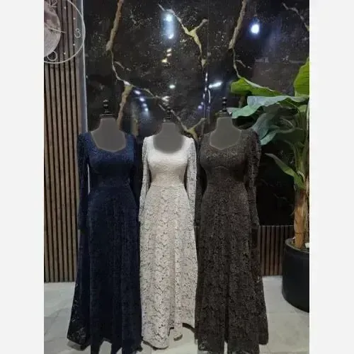 لباس مجلسی مدل ملیکا گیپور مخمل درجه یک سایز 38 تا 48 رنگ مشکی قهوه ای سرمه ای