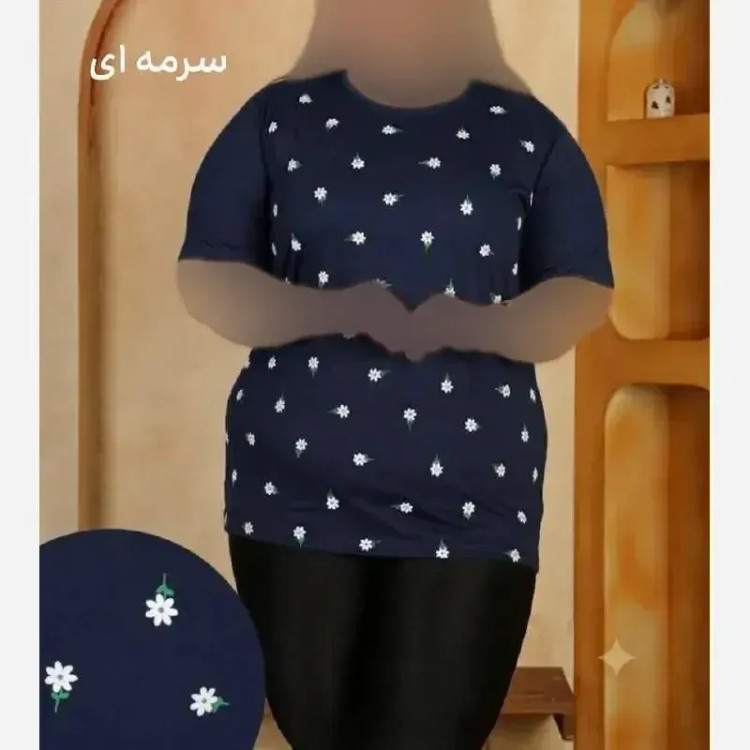 تیشرت زنانه خانگی آستین کوتاه ویسکوز پنبه سایز بزرگ طرح شکوفه