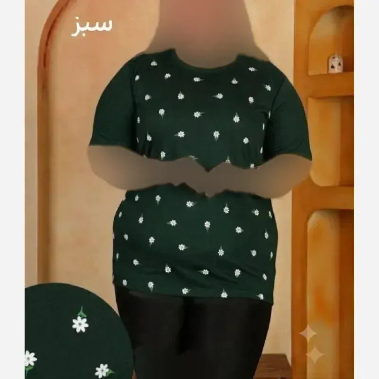 تیشرت زنانه خانگی آستین کوتاه ویسکوز پنبه سایز بزرگ طرح شکوفه