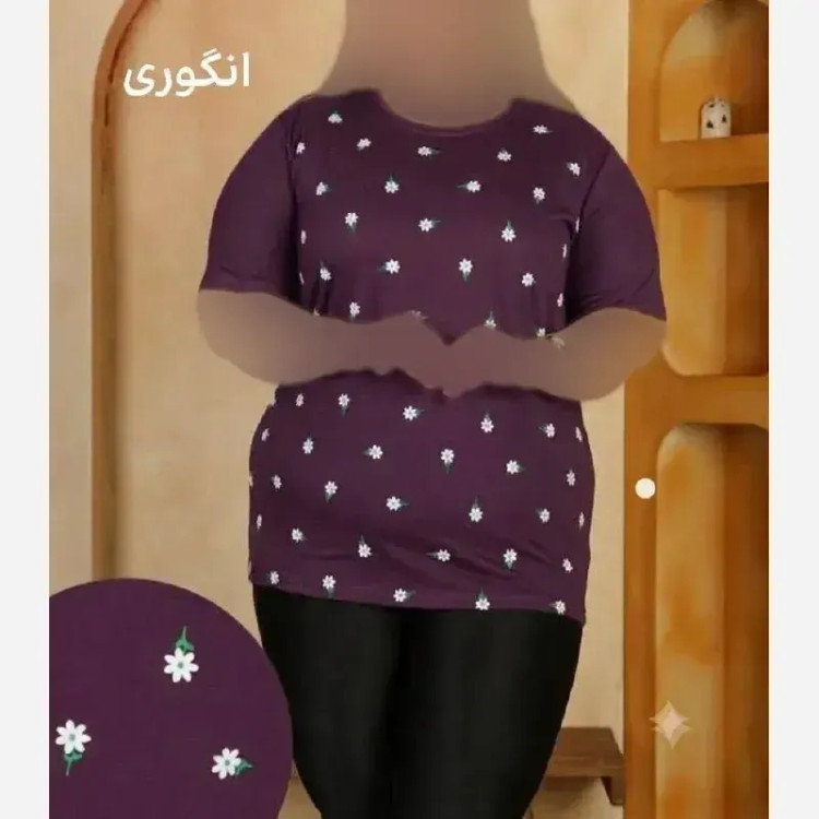 تیشرت زنانه خانگی آستین کوتاه ویسکوز پنبه سایز بزرگ طرح شکوفه