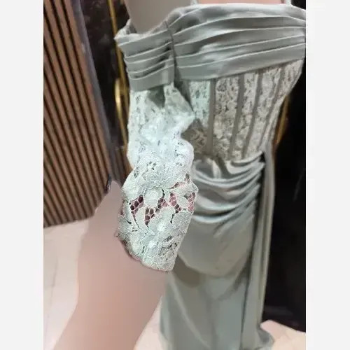 لباس مجلسی زنانه بالاتنه دانتل و دامن دراپه سایز 36 تا 46