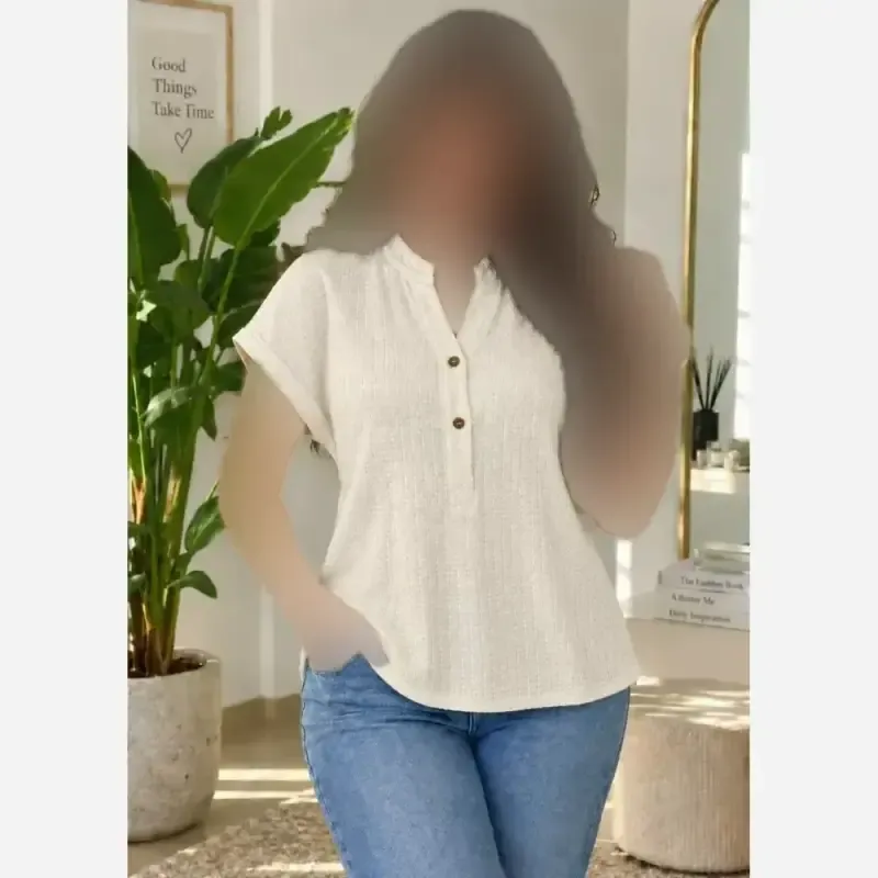 شومیز زنانه خانگی آستین پاکتی پارچه مراکشی گرم بالا رنگ کرم فری سایز مناسب 40 تا 48