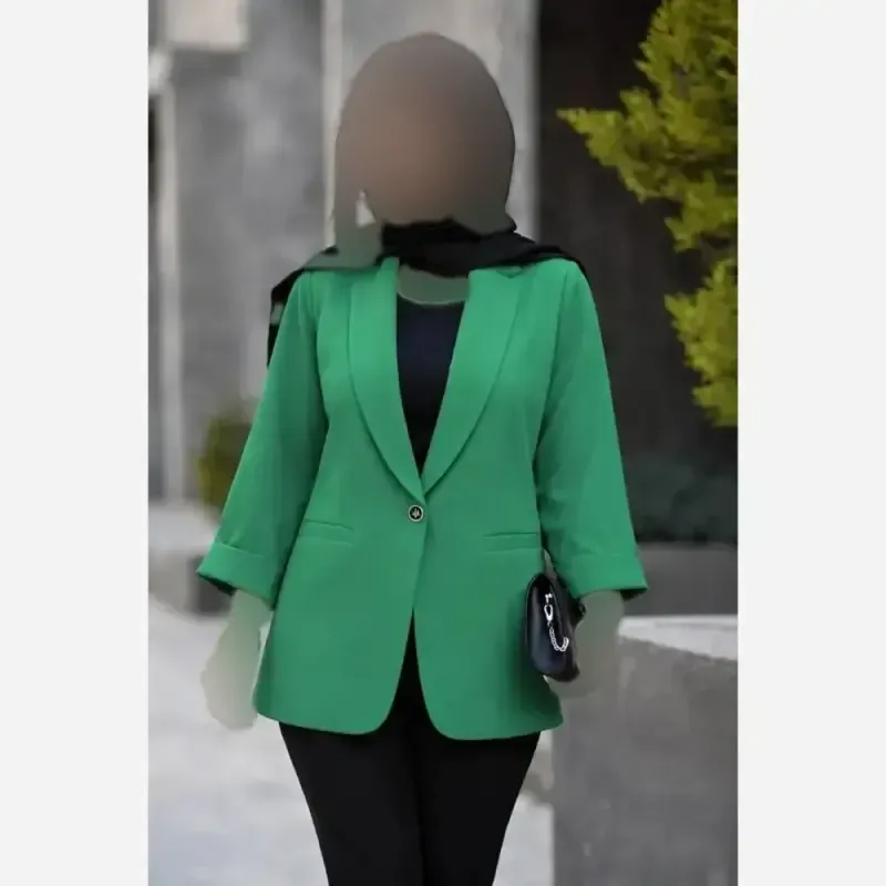 کت تک زنانه کرپ مازراتی آستین سه ربع پاکتی سایزبندی