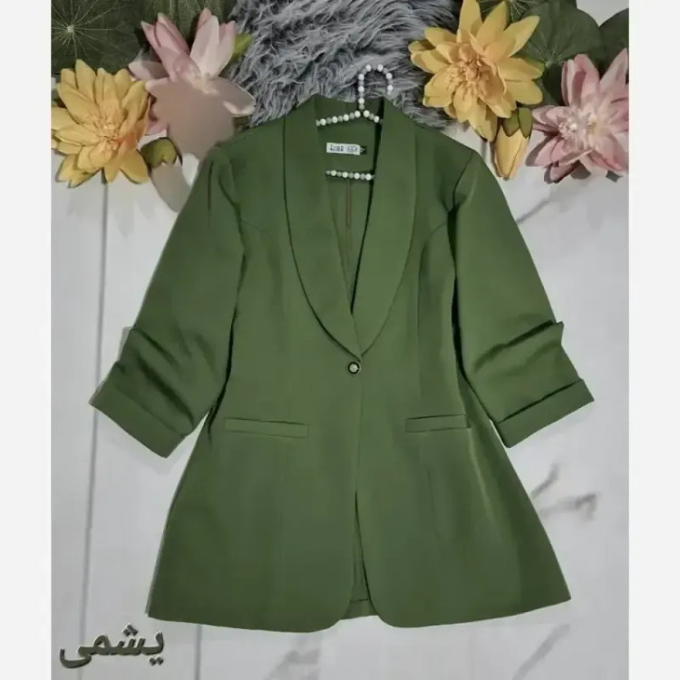 کت تک زنانه کرپ مازراتی آستین سه ربع پاکتی سایزبندی