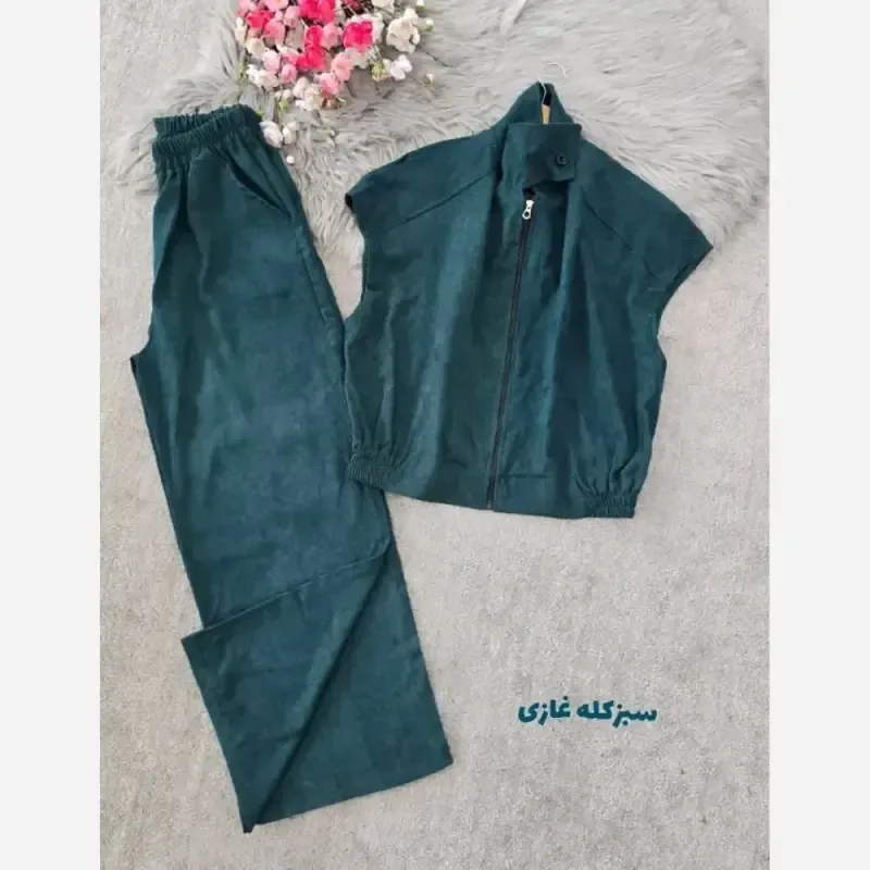 ست وست و شلوار مخمل کبریتی ریز مدل برکه فری سایز