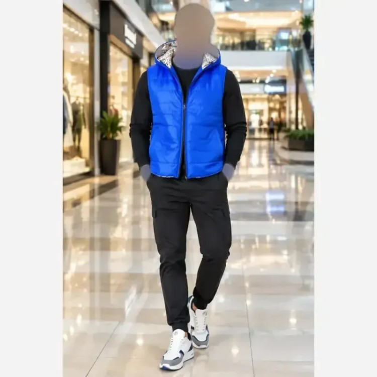 پافر کوتاه اسپورت آبی جنس مموری ضخیم وارداتی فری سایز