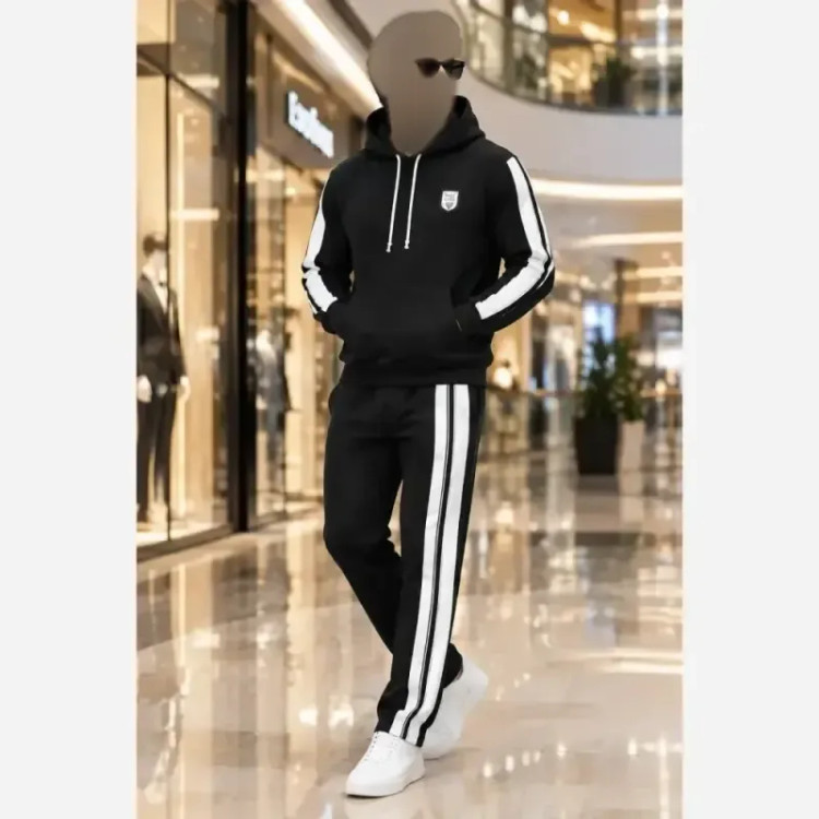 ست هودی شلوار دورس سه نخ تو کرکی مشکی مردانه سایز XL و XXL