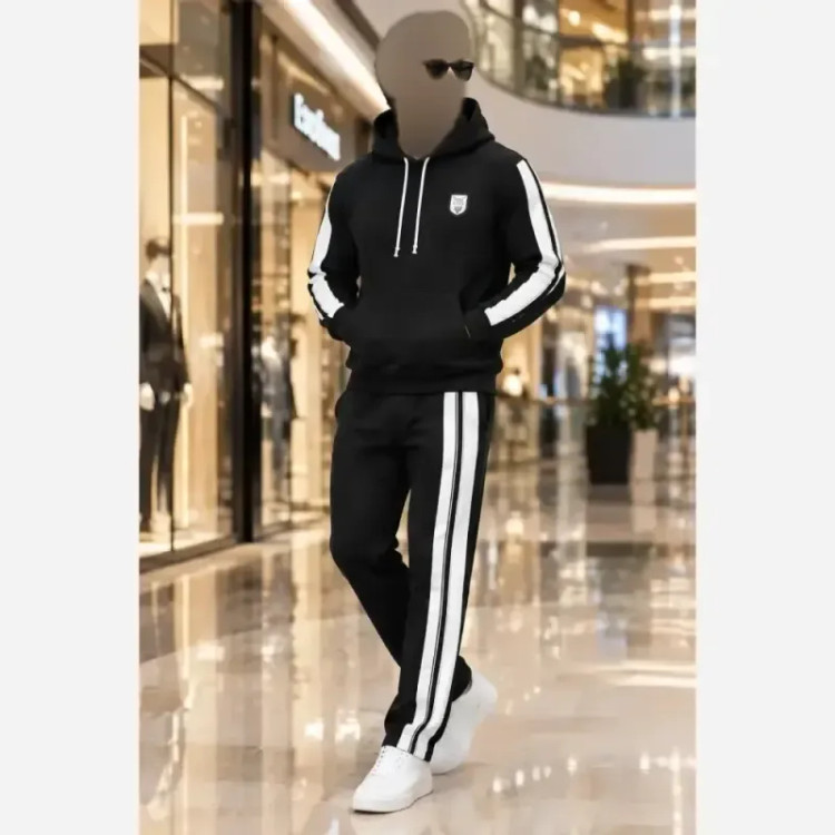 ست هودی شلوار دورس سه نخ تو کرکی مشکی مردانه سایز XL و XXL