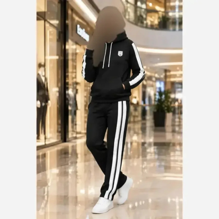 ست هودی شلوار دورس سه نخ تو کرکی مشکی مردانه سایز XL و XXL