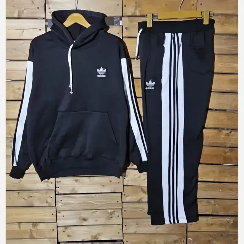 ست مردانه ادیداس دورس سه نخ تو کرکی رنگ مشکی سایز XL و XXL
