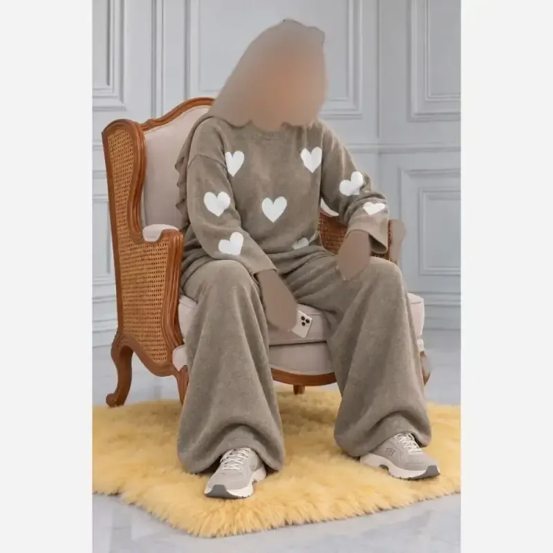 ست بافت زنانه دو تکه بلوز و شلوار بگ فری سایز تا 48
