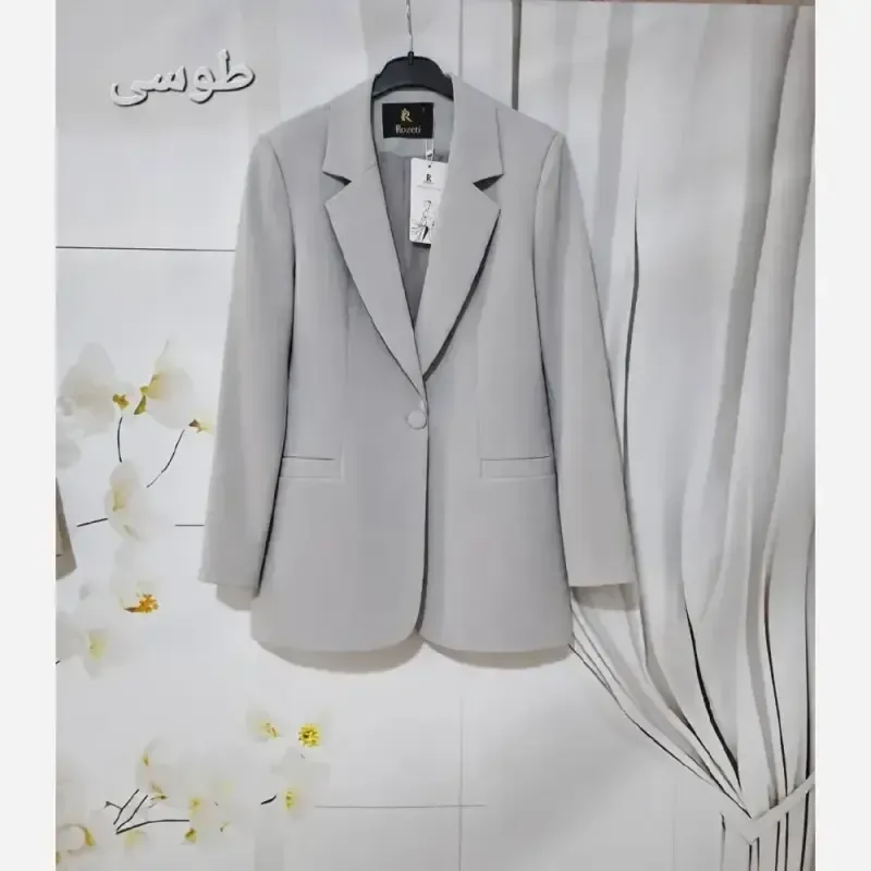کت مجلسی زنانه کرپ مازراتی مدل مزونی قد 73 رنگ طوسی و کرم بژ