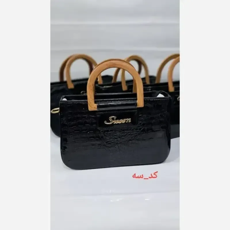 کیف دستی و دوشی زنانه دسته چوبی مدل گیشا چرم ورنی