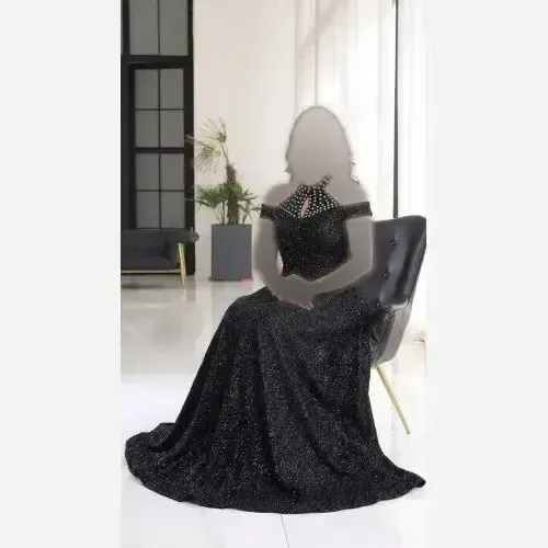 ماکسی دانتل چمنی مشکی کاپدار و استردار نگیندوزی شده سایز 38 تا 52