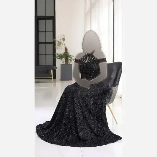 ماکسی دانتل چمنی مشکی کاپدار و استردار نگیندوزی شده سایز 38 تا 52