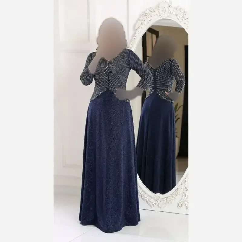 لباس مجلسی زنانه لمه مدل روناک کاپدار سایز بزرگ رنگ مشکی سورمه ای سبز نقره ای