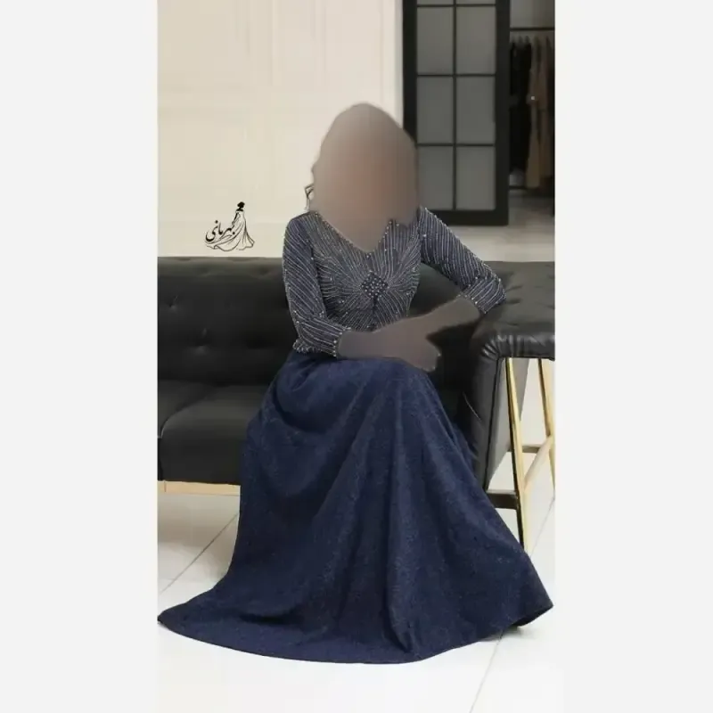 لباس مجلسی زنانه لمه مدل روناک کاپدار سایز بزرگ رنگ مشکی سورمه ای سبز نقره ای