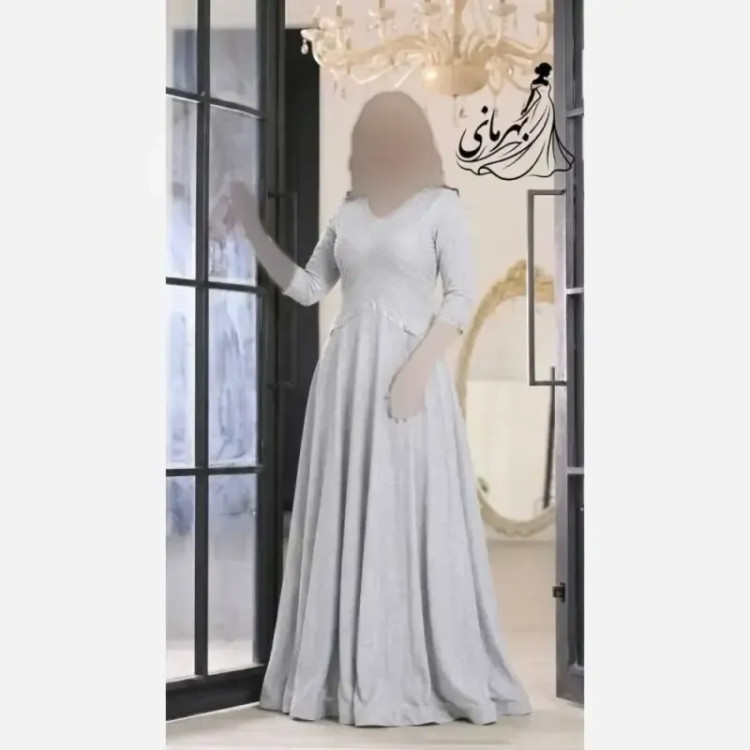 لباس مجلسی زنانه لمه مدل روناک کاپدار سایز بزرگ رنگ مشکی سورمه ای سبز نقره ای