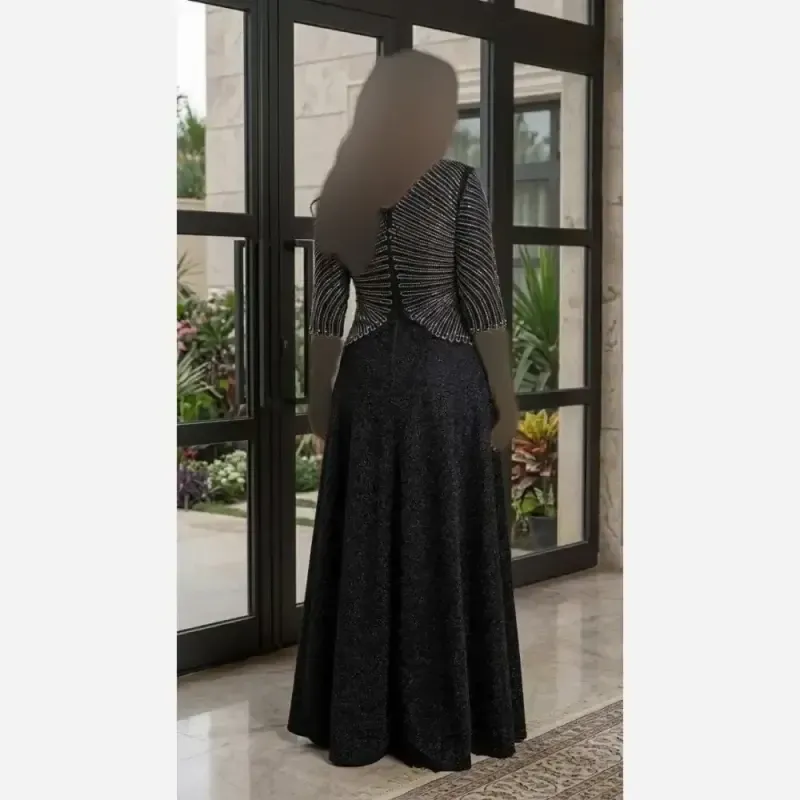 لباس مجلسی زنانه لمه مدل روناک کاپدار سایز بزرگ رنگ مشکی سورمه ای سبز نقره ای