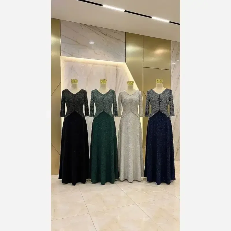 لباس مجلسی زنانه لمه مدل روناک کاپدار سایز بزرگ رنگ مشکی سورمه ای سبز نقره ای