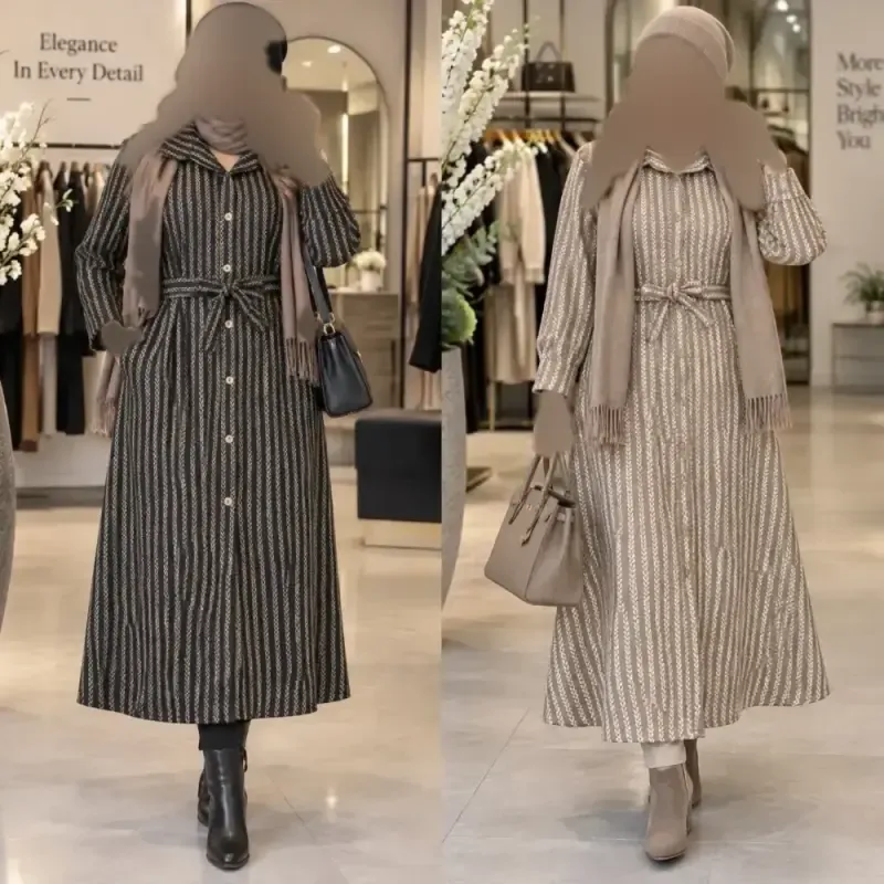 پالتو بلند زنانه مدل طهورا جنس تافته گندمی ضخیم