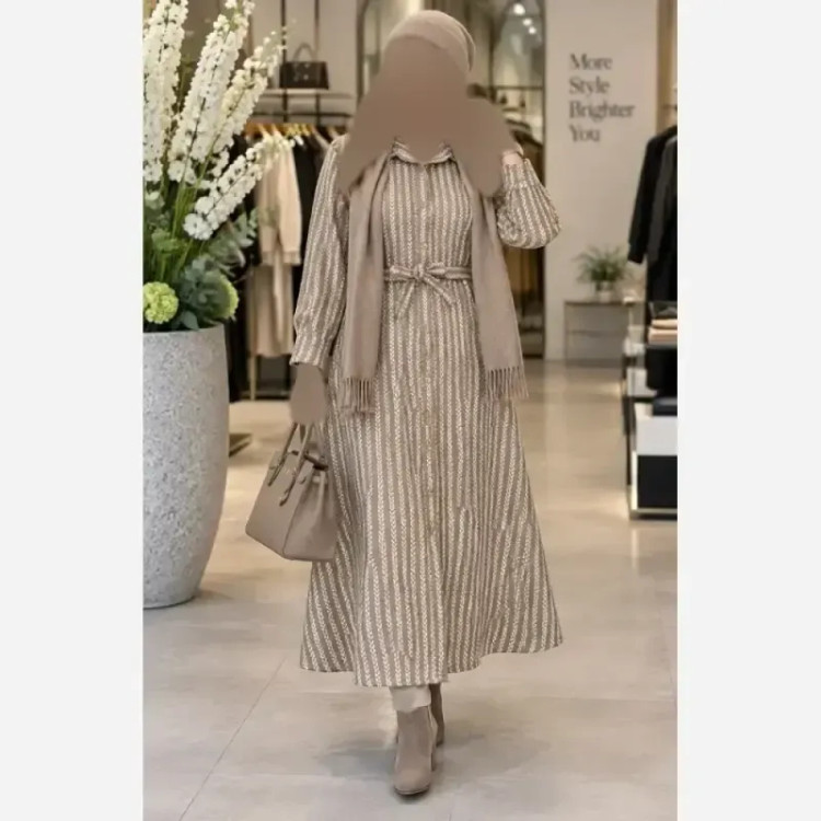پالتو بلند زنانه مدل طهورا جنس تافته گندمی ضخیم