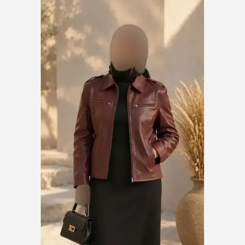 کاپشن چرم زنانه دو زیپ استرکشی شده فری سایز مدل سایرا
