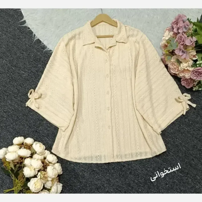 شومیز مانتویی عروسکی 326 با جنس مراکشی درجه یک و سایز فری (38-50) در رنگهای مشکی، نسکافهای، یشمی و استخونی