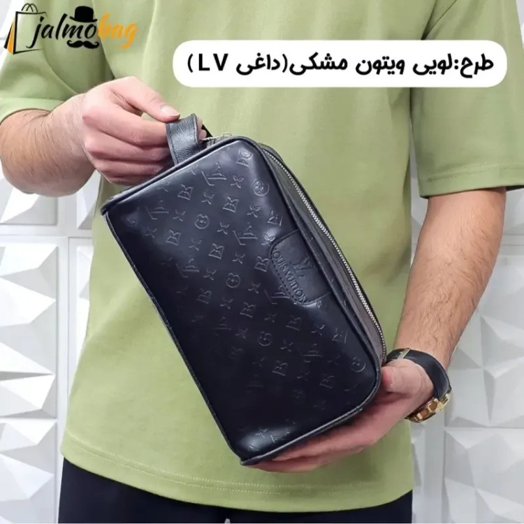 کیف دستی مردانه شوزبگ چرم صنعتی مرغوب دو خانه آستر خارجی بند دستی زیپ فلزی