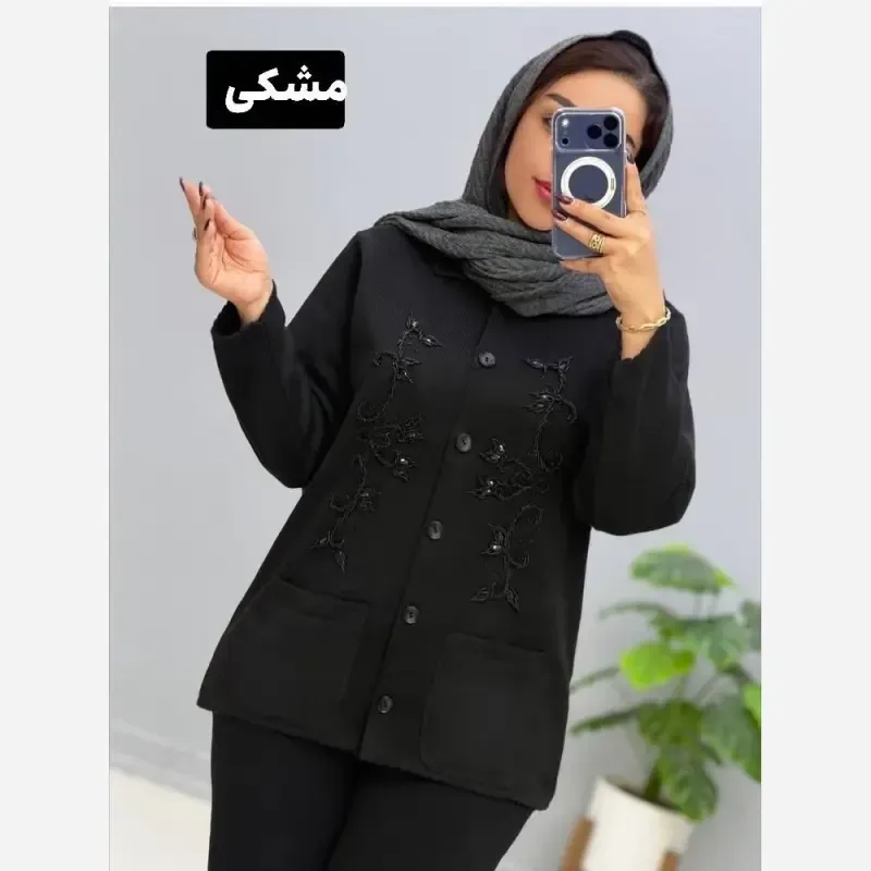 ژاکت بافت تراکم بالا ملیله دوزی یقه هفت فری سایز