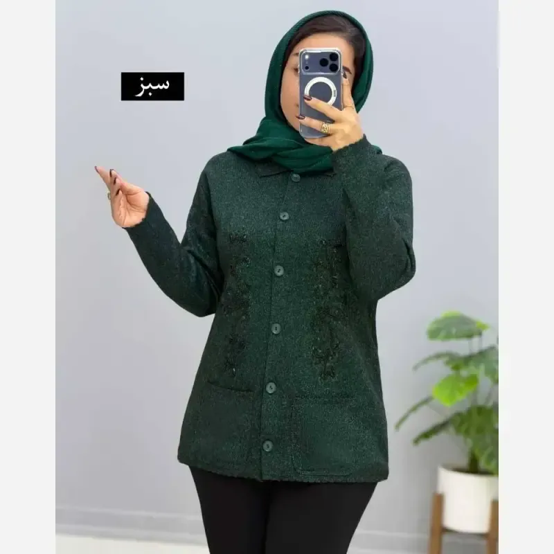 ژاکت بافت تراکم بالا ملیله دوزی یقه هفت فری سایز