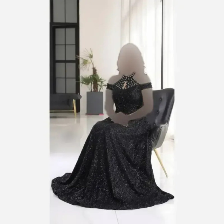 ماکسی مجلسی دانتل چمنی مشکی کاپدار و استردار نگین دوزی شده سایز 38 تا 52