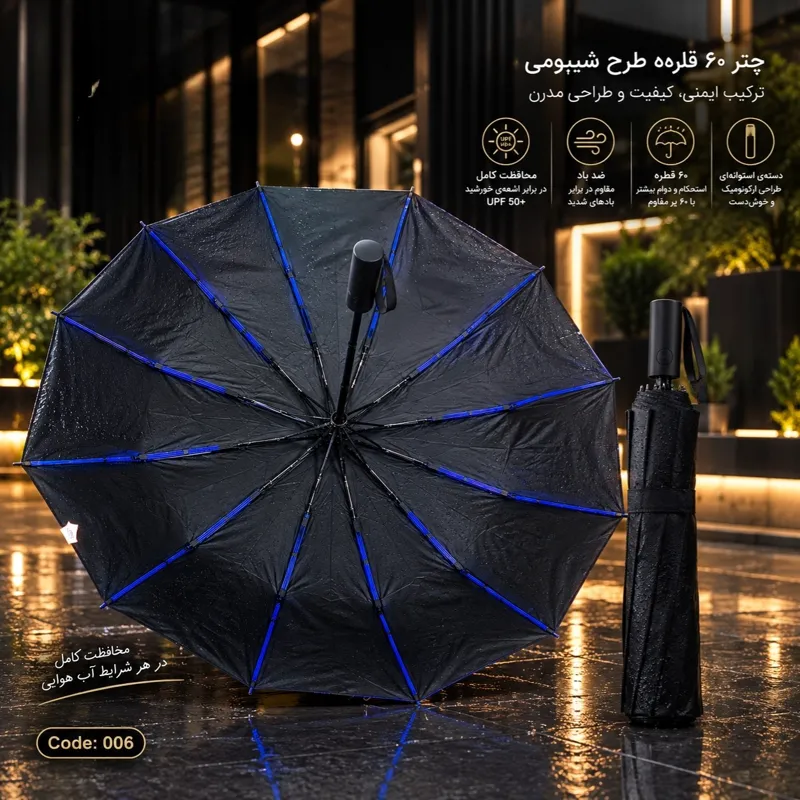 چتر تاشو اتوماتیک 12 فنر طرح شیائومی UPF50+ مشکی