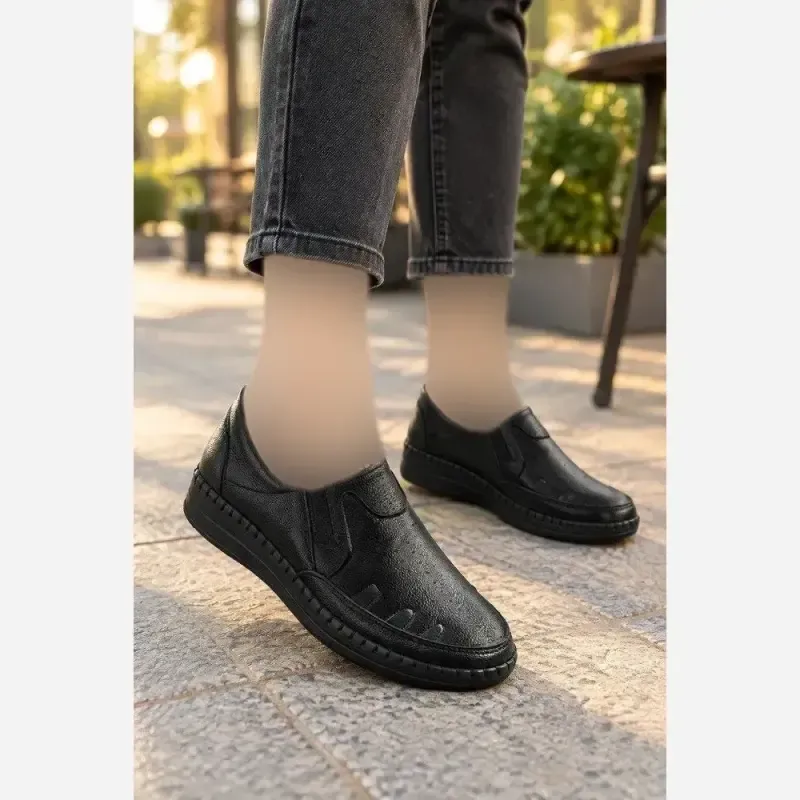 کفش طبی زنانه چرم طبیعی زیره پیو دور دست دوخت کفی طبی ماساژور خارپاشنه سایز 37 تا 40