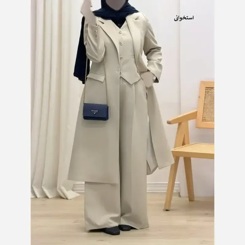 ست سه تکه مانتو شلوار و جلیقه کرپ مازراتی کجراه