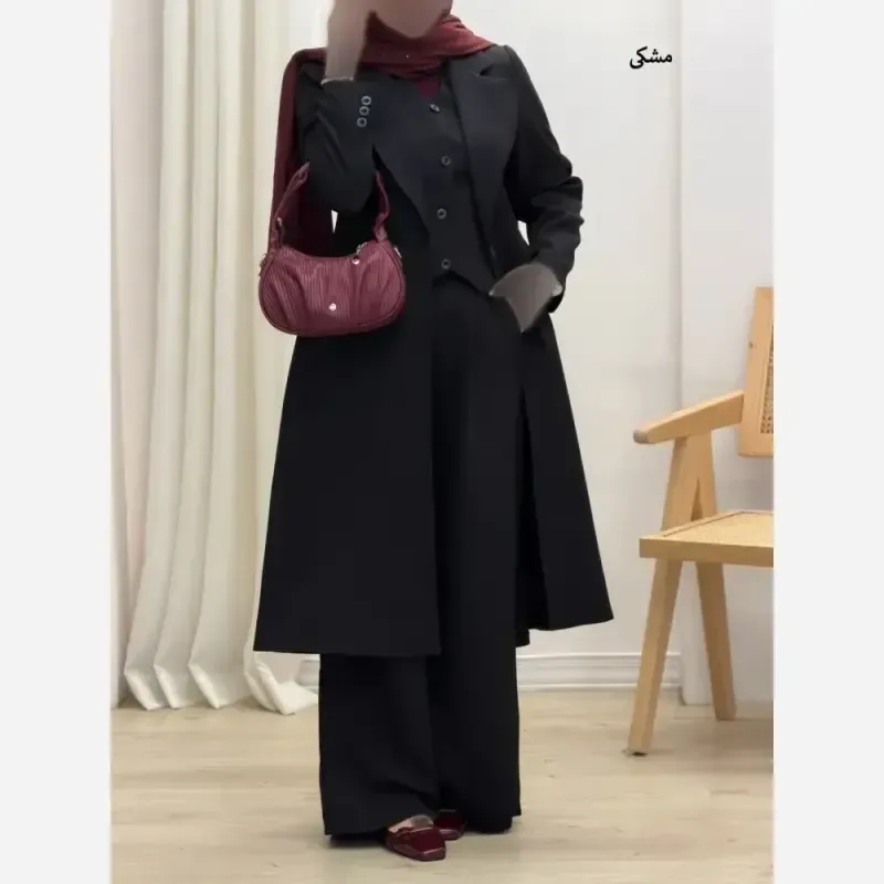 ست سه تکه مانتو شلوار و جلیقه کرپ مازراتی کجراه