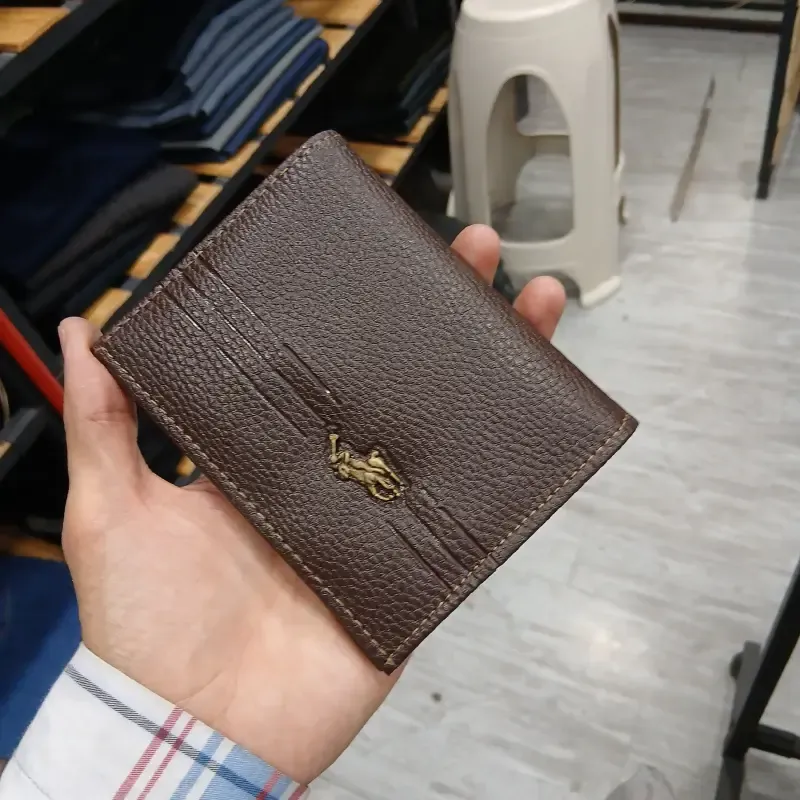 کیف پول مردانه جیبی چرم صنعتی طرح پولو مشکی و قهوه و عسلی